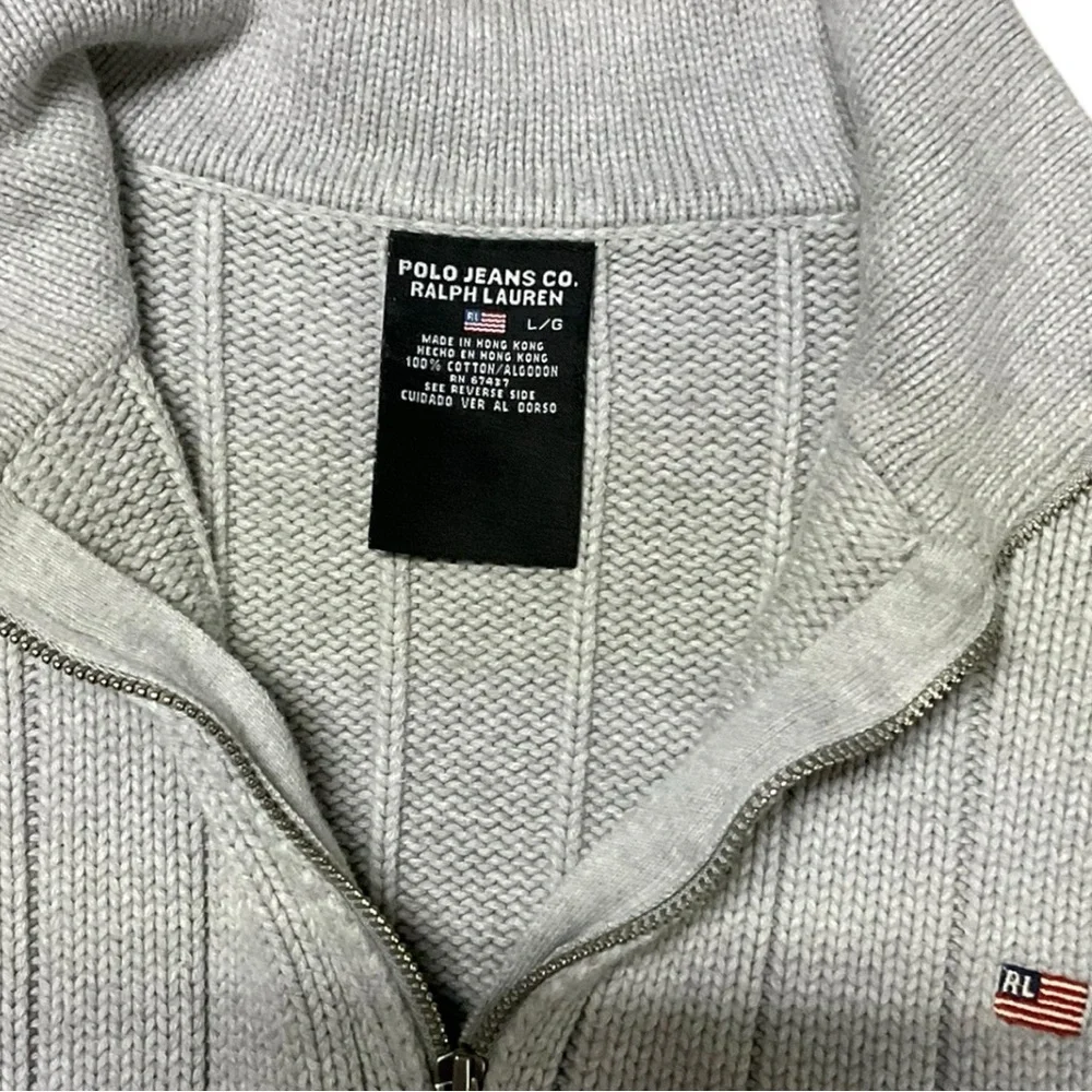 🆙 Polo Jeans‎ Co. RL ¼‑Zip Ribbed Mock Neck Sweater Size L Light Gray